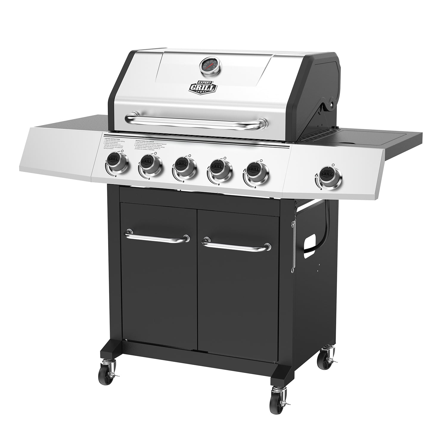 Expert Grill 5-Burner Propane Gas Grill with Wheels and Side Burner, Stainless Steel