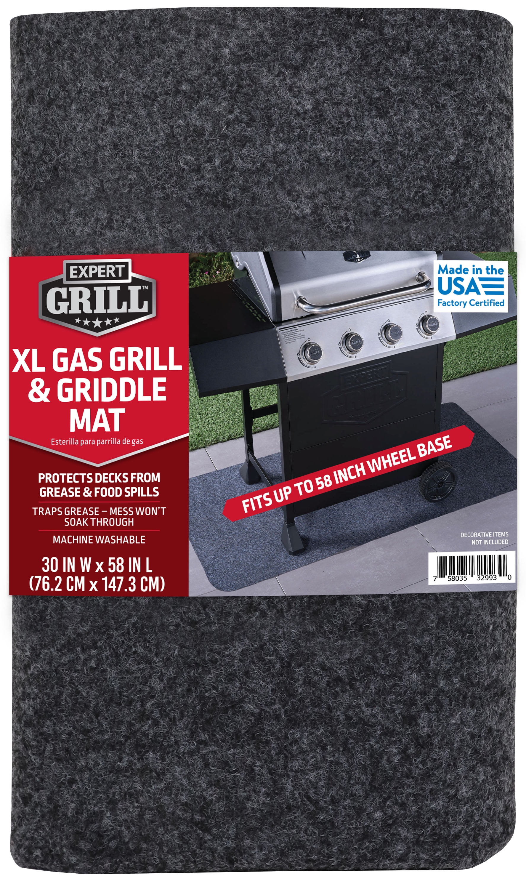 Expert Grill Brand - Gas Grill and Griddle Mat; Size Extra Large 58" x 30" Composite / Synthetic Deck Safe