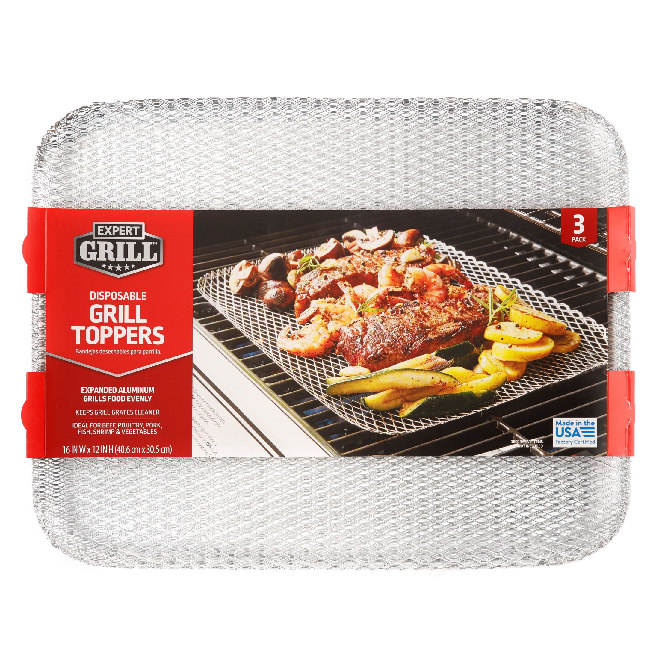 Expert Grill 16" x 12" Disposable Aluminum Grill Toppers, 3-Pack