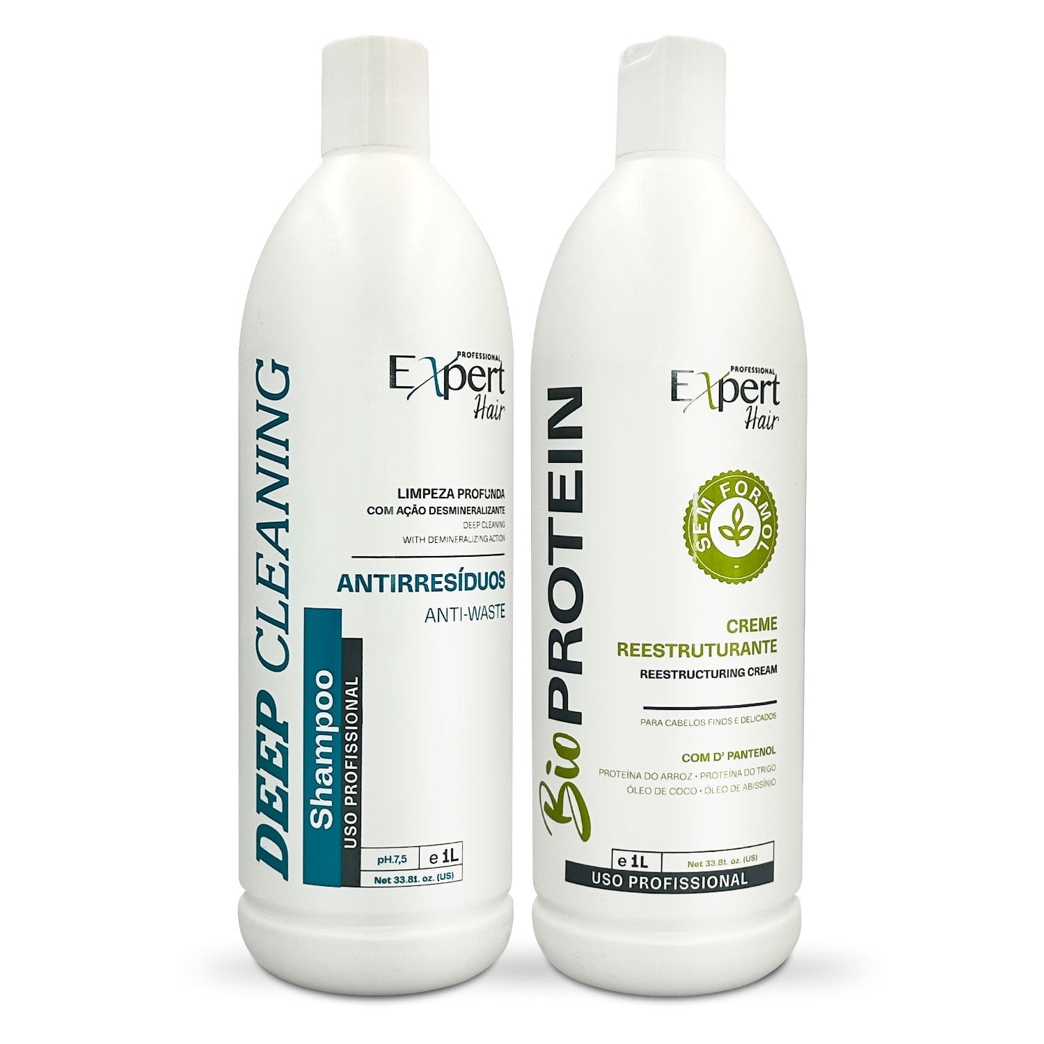 Expert Hair Bio Protein Restructuring Cream and Deep Cleaning Shampoo, Brazilian Keratin Treatment Kit for All Hair Types, Formaldehyde-Free, Sulfate-Free, Vegan, Eco-Friendly, Shiny Hair