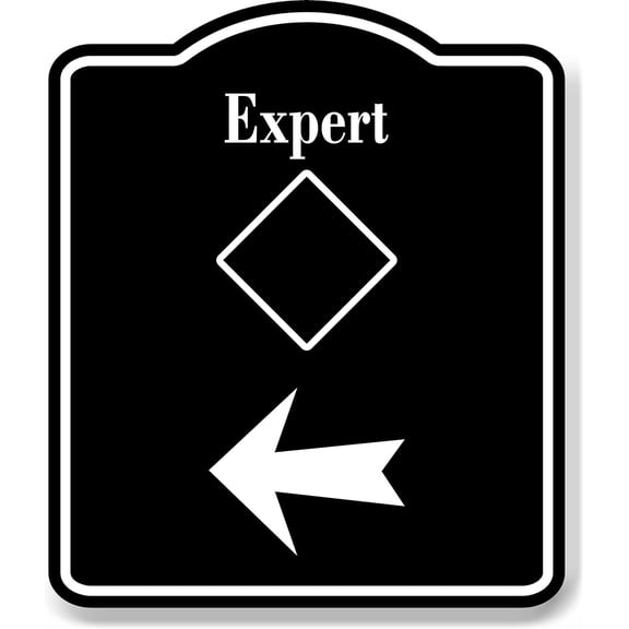 Expert Trail Ski Slope Left Arrow BLACK Aluminum Composite Sign, 8.5"x10"