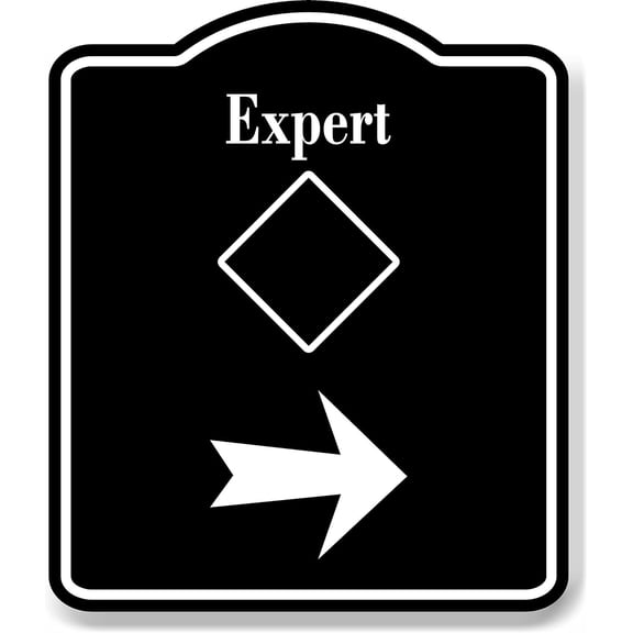 Expert Trail Ski Slope Right Arrow BLACK Aluminum Composite Sign, 15"x18"