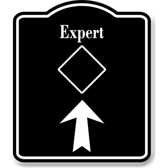 Expert Trail Ski Slope Up Arrow BLACK Aluminum Composite Sign, 8.5"x10"