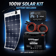 ExpertPower 100W Solar Panel Kit with 12V 20Ah Battery, SunPower Flexible Panel, 10A Charge Controller, Off-Grid System for RV, Shed, Cabin, Lights