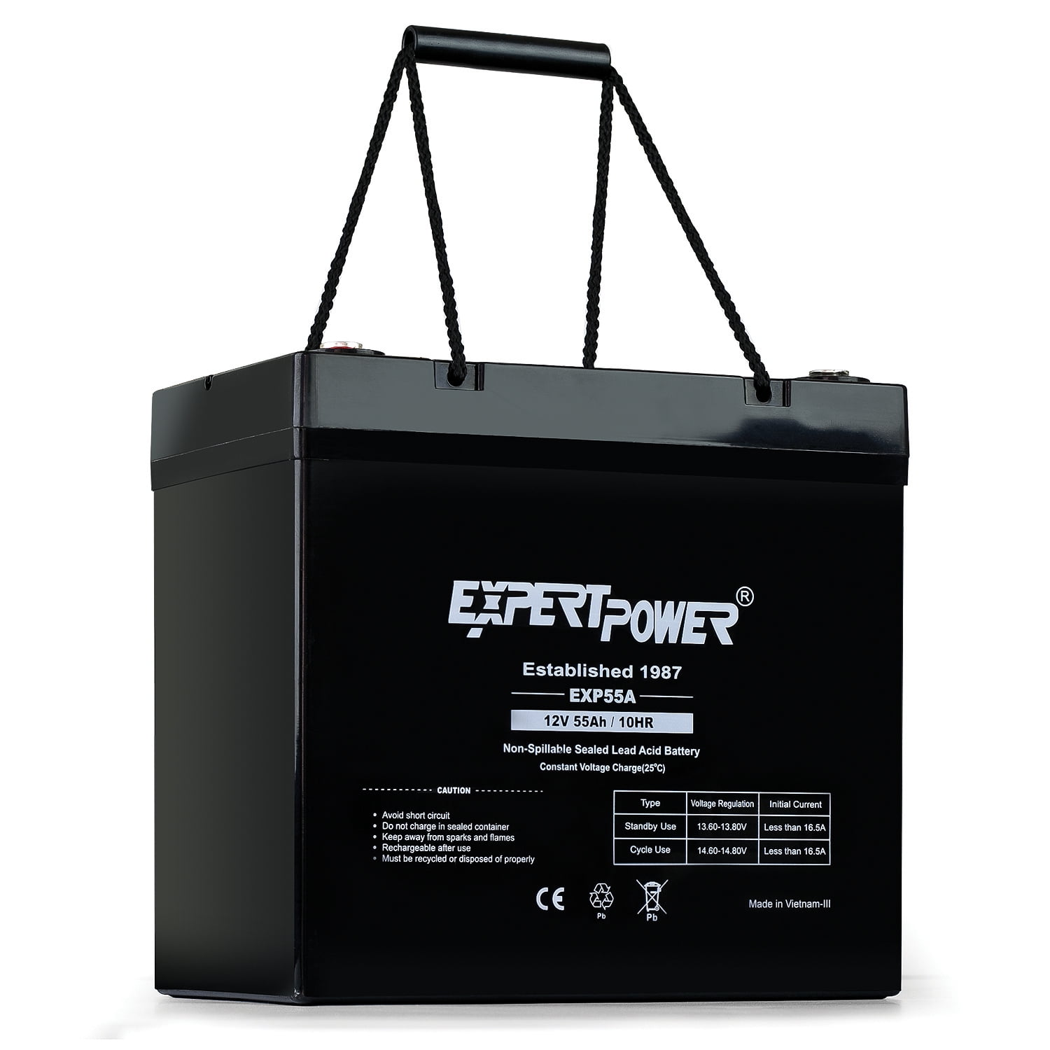ExpertPower 12 Volt 55 Amp Deep Cycle Sealed Lead Acid Wheelchair Medical Mobility Rechargeable Battery [EXP55]