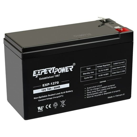 ExpertPower 12 Volt 7ah Rechargeable Battery with F1 (.187") Terminals"