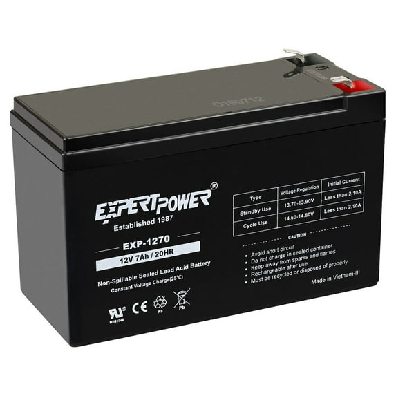 ExpertPower 12 Volt 7ah Rechargeable Battery with F1 (.187") Terminals"