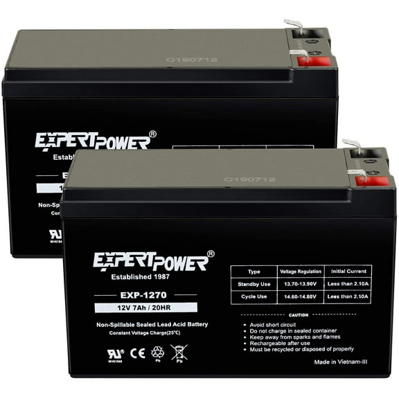 ExpertPower 12V 7Ah Battery Replacement for Home Alarm System - 2 Pack