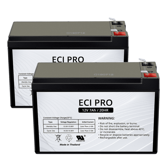 ECI Pro Rechargeable 12V 7AH General Purpose Battery, 2 Count, 2 Pack