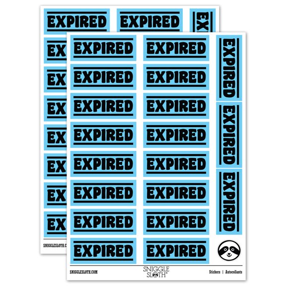 Expired Bold Border Top Bottom Sticker Set - Light Blue - Gloss Finish - 2.00" Large