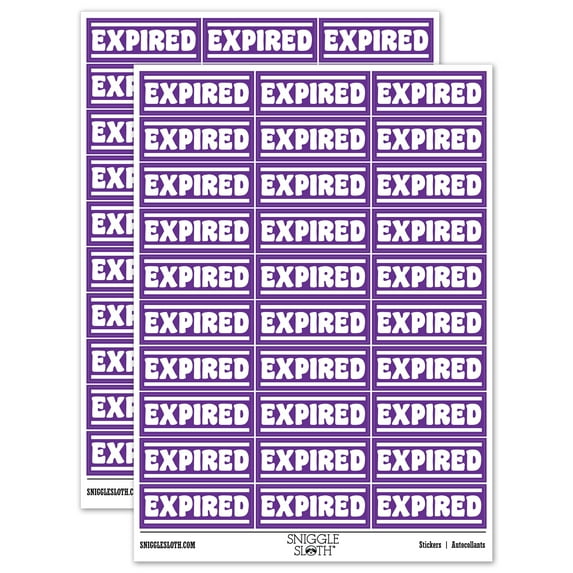 Expired Bold Border Top Bottom Sticker Set - Purple - Gloss Finish - 1.75" Medium