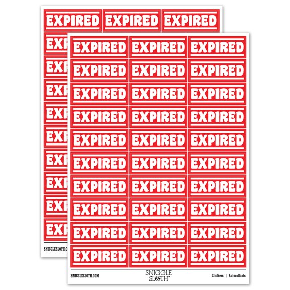 Expired Bold Border Top Bottom Sticker Set - Red - Gloss Finish - 1.75" Medium