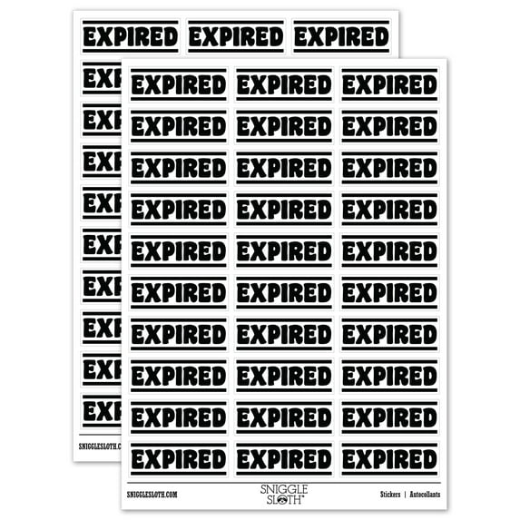 Expired Bold Border Top Bottom Sticker Set - White - Gloss Finish - 1.75" Medium