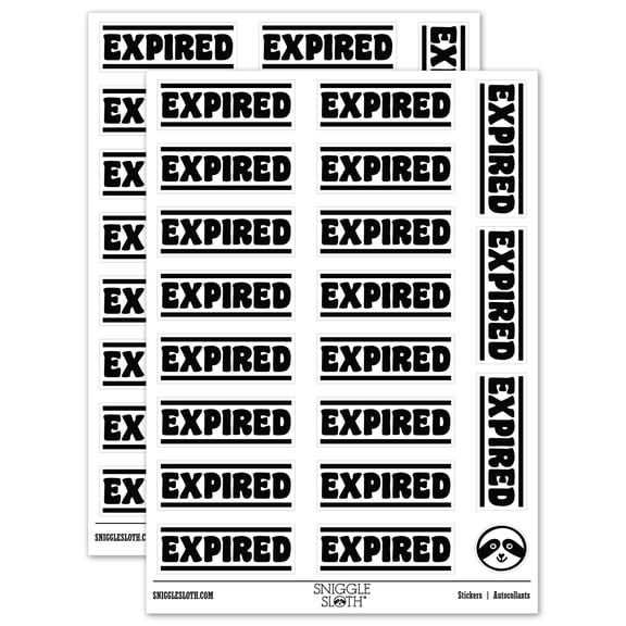 Expired Bold Border Top Bottom Sticker Set - White - Matte Finish - 2.00" Large