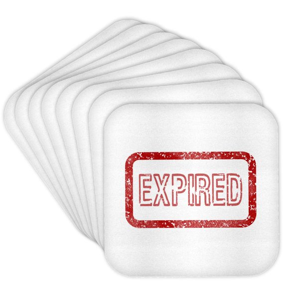 3drose, Expired Ink Stamp Styled Text Inside a Frame. Red Minimalist Gift, Set of 8 Coasters - Soft