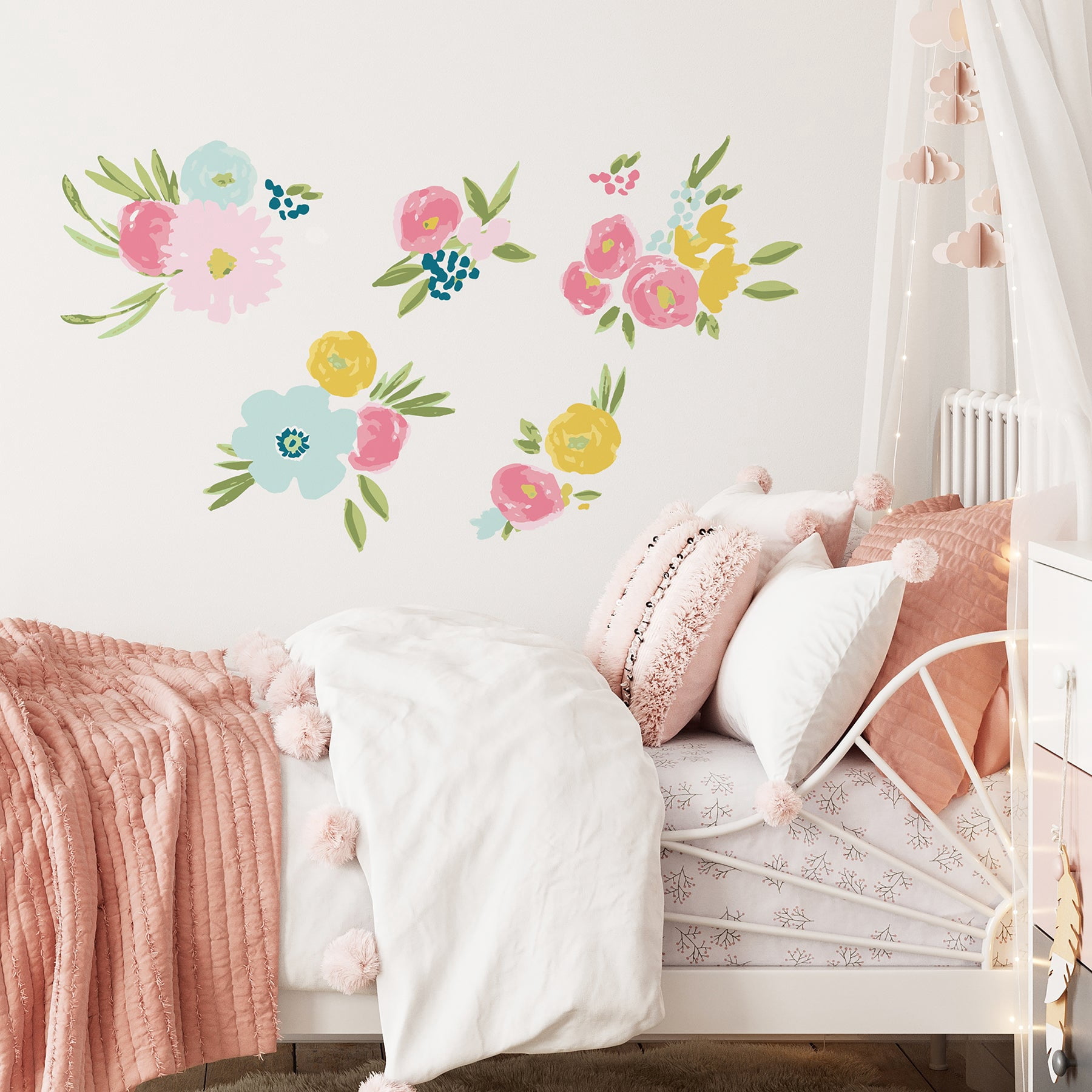 Exploded Floral Pink Wall Decals - Walmart.com