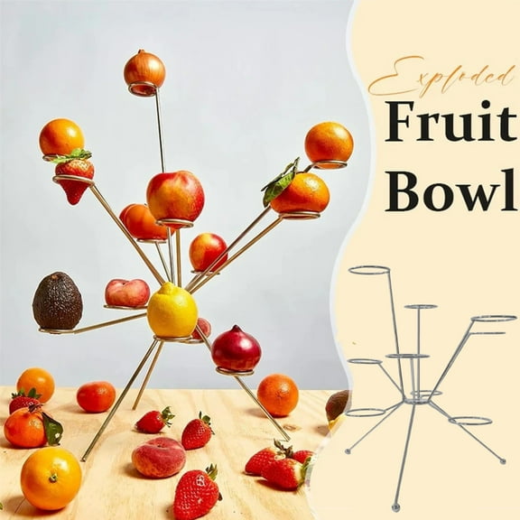 Exploding Fruit Bowl – Metal Floating Fruit Bowl Art Sculpture, Exploded Fruit Display Stand, Fireworks on the Dinner Table Decoration Centerpiece