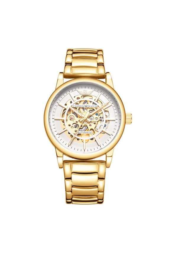 Automatic Men's Watch – Transparent Movement, Stainless Steel Band, Water Resistant