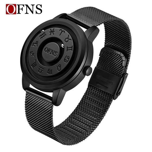 Explojoy Black Waterproof Quartz Watch for Men – Futuristic Steel Mesh Band with Rolling Ball Dial