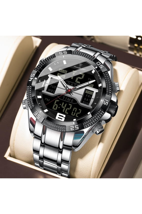 Digital Quartz Timepiece – LED Interface, Weekday & Date Display, Sporty Look