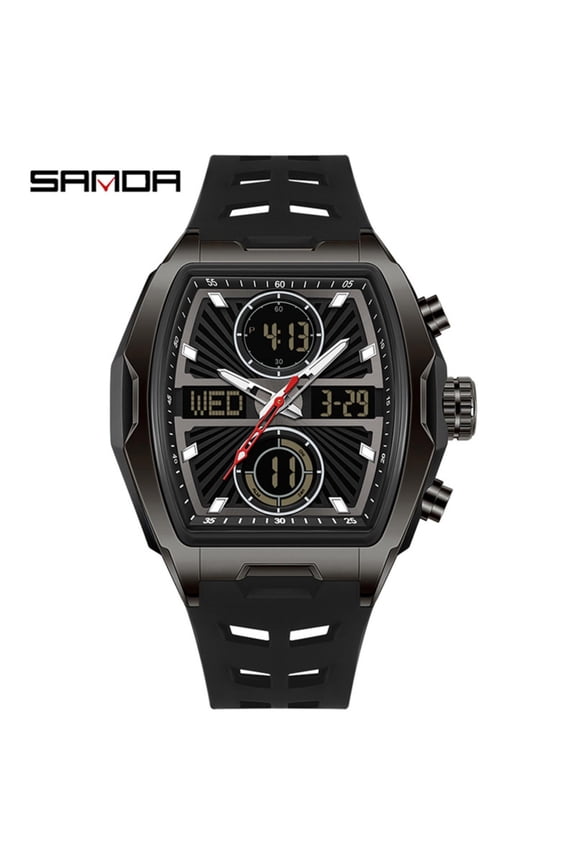 Durable Men’s Digital Sport Watch – Waterproof Multifunction Barrel Shape Wristwatch, Alarm & Stopwatch