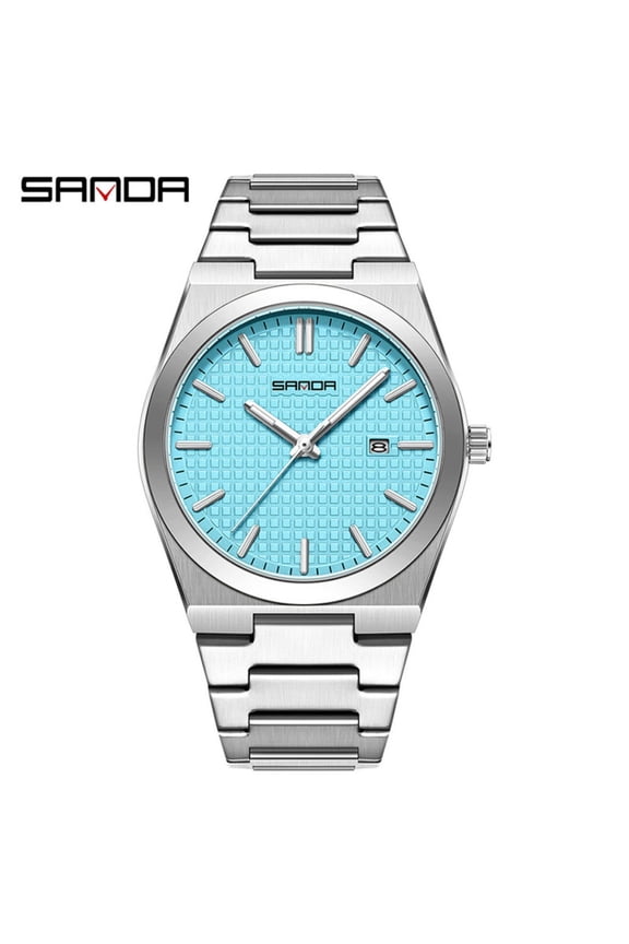 Elegant Men’s Quartz Watch – Waterproof Stainless Steel Case, Calendar Display, Luminous Hands