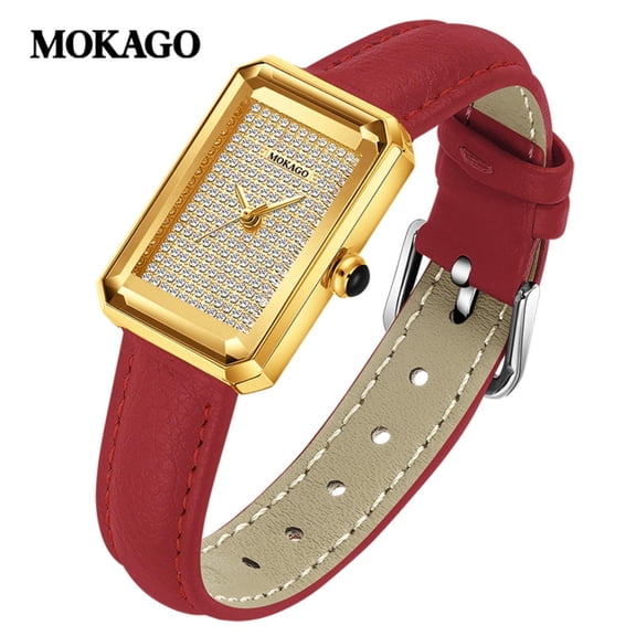 Explojoy Elegant Women’s Quartz Watch – Square Dial, Mother of Pearl Face, Diamond Details, Waterproof, Leather Band