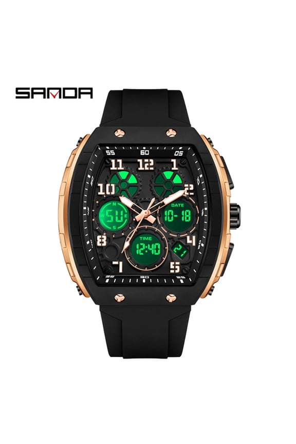 Fashion Men’s Digital Watch – Waterproof Barrel Design, 3 Time Zones, Alarm Clock, Sports Style