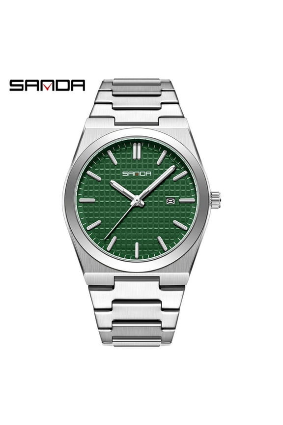 Fashion Men’s Quartz Wristwatch – Waterproof Business Style, Stainless Steel Strap, Date & Night Light Dial