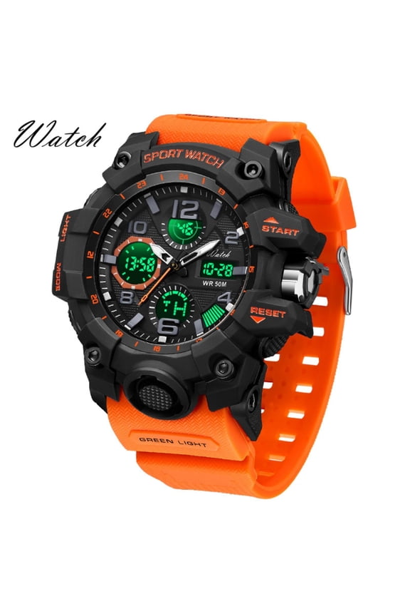 Fashion Sport Watch, Dual Time Digital Display, Waterproof, Luminous, Unisex Wristwatch