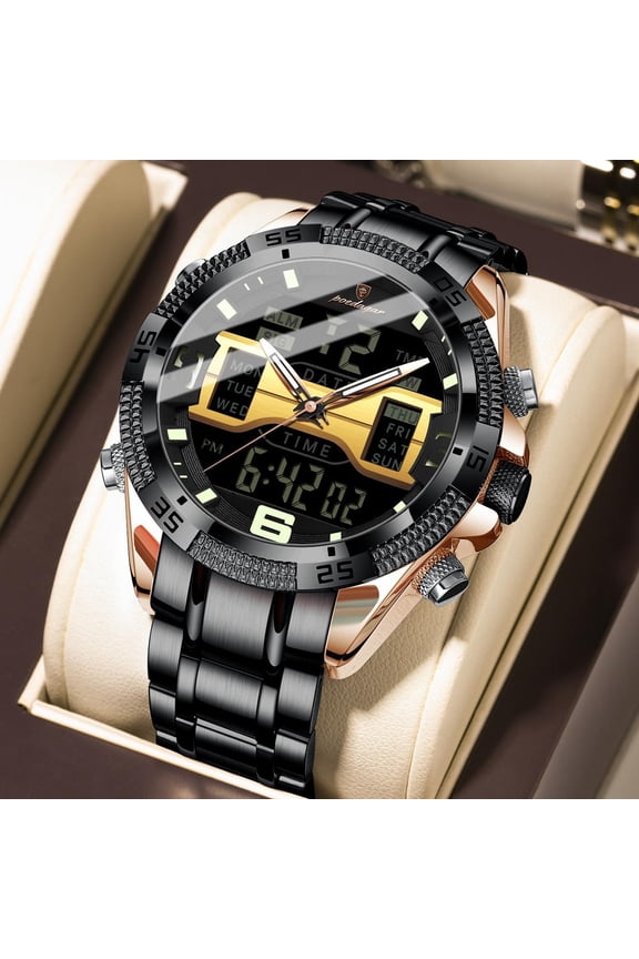 LED Luxury Men Watch Sports Dual Time Display Digital Luminous Week Date Man Wristwatch Electronic Quartz Men's Watches