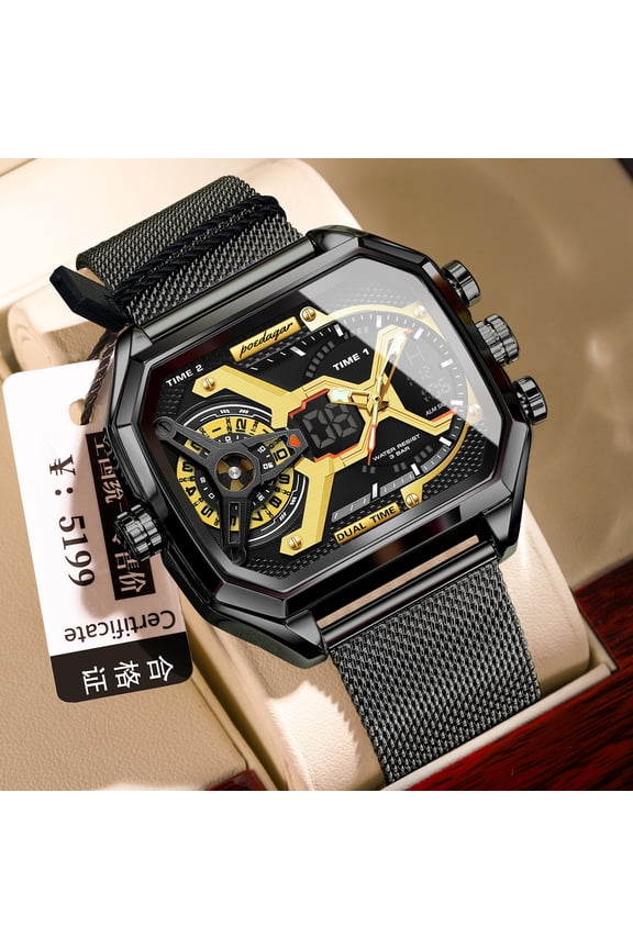 Luxury Quartz Watch for Men – Square Dial with Chronograph and Water Resistance