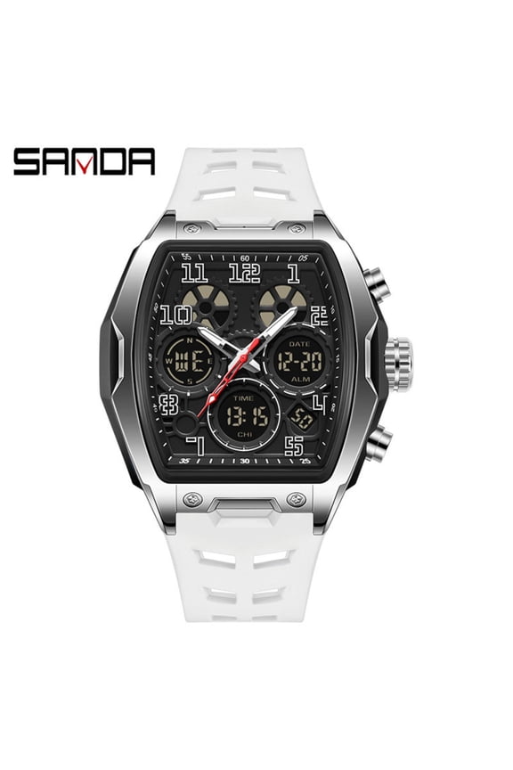 Men’s Barrel Shape Digital Sport Watch – Waterproof Multifunction Wristwatch with 3 Time Zones & Alarm