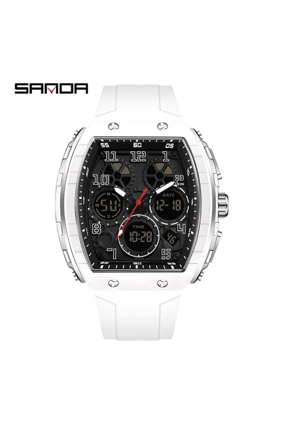Men’s Barrel Shape Digital Sport Watch – Waterproof Multifunction Wristwatch with 3 Time Zones & Alarm