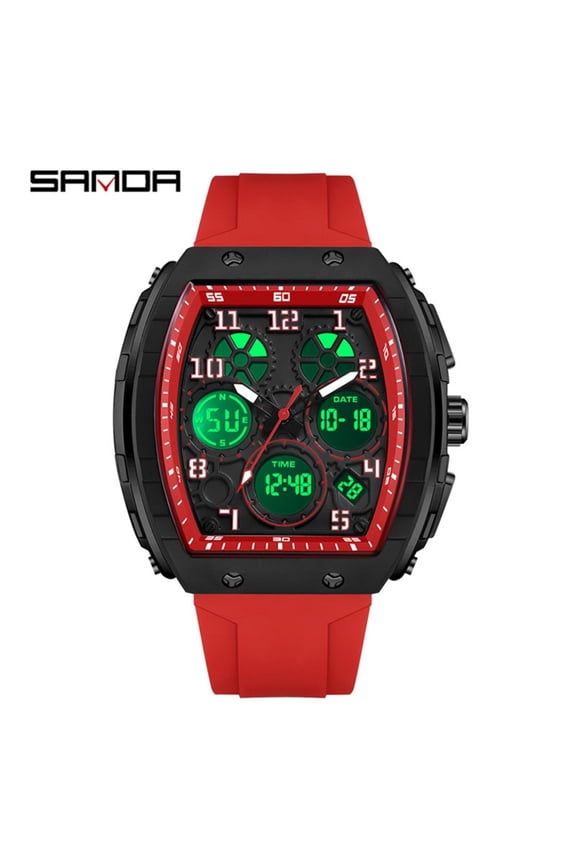 Men’s Barrel Shape Digital Sport Watch – Waterproof Multifunction Wristwatch with 3 Time Zones & Alarm
