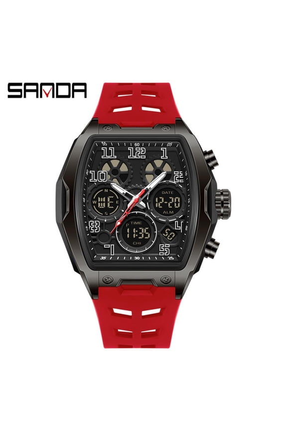 Men’s Barrel Shape Digital Sport Watch – Waterproof Multifunction Wristwatch with 3 Time Zones & Alarm