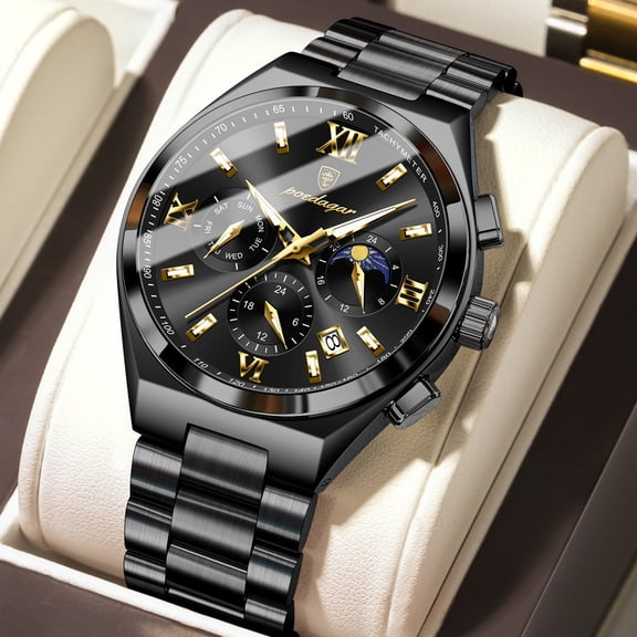 Explojoy Men's Chronograph Quartz Watch – Waterproof Stainless Steel with Luminous Display