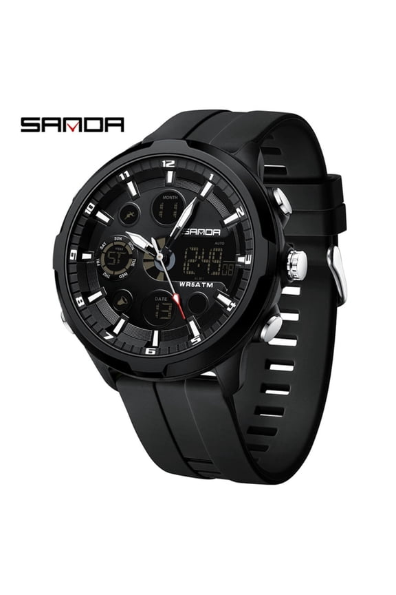 Men’s Dual Display Sports Watch – Waterproof Digital Analog Wristwatch with Alarm & LED Backlight