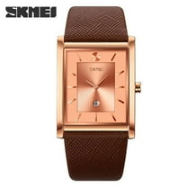 Explojoy Men's Square Quartz Watch – Waterproof, Minimalist Design, Leather Strap, Calendar Display