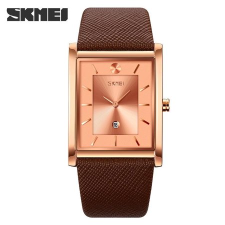 Explojoy Men's Square Quartz Watch – Waterproof, Minimalist Design, Leather Strap, Calendar Display