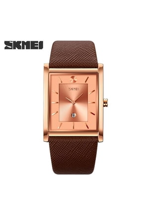 Men's Square Quartz Watch – Waterproof, Minimalist Design, Leather Strap, Calendar Display