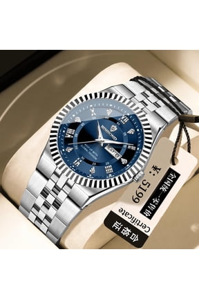 Men's Ultra-Thin Quartz Watch 40mm Waterproof Day Date Luminous Diamond Business Wristwatch