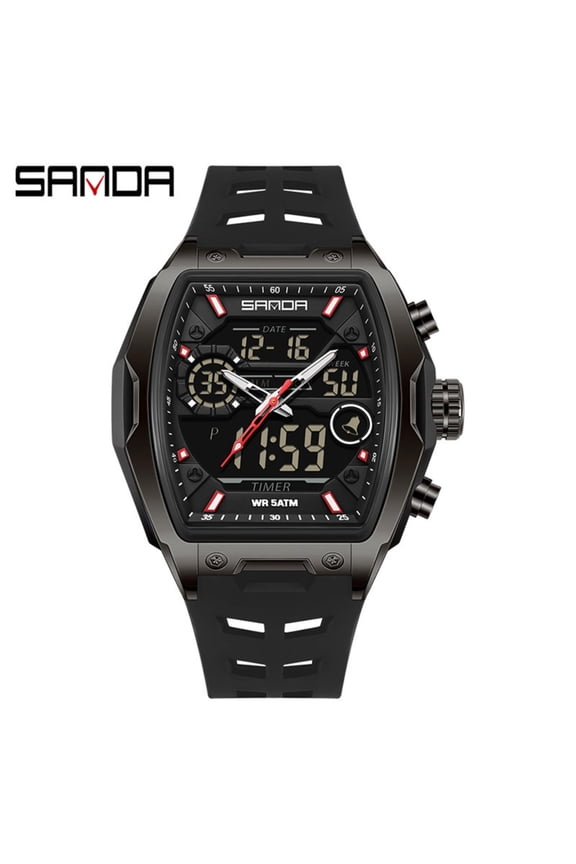 Modern Men’s Digital Sport Watch – Waterproof Multifunction Barrel Dial, Alarm & Dual/Triple Time Display