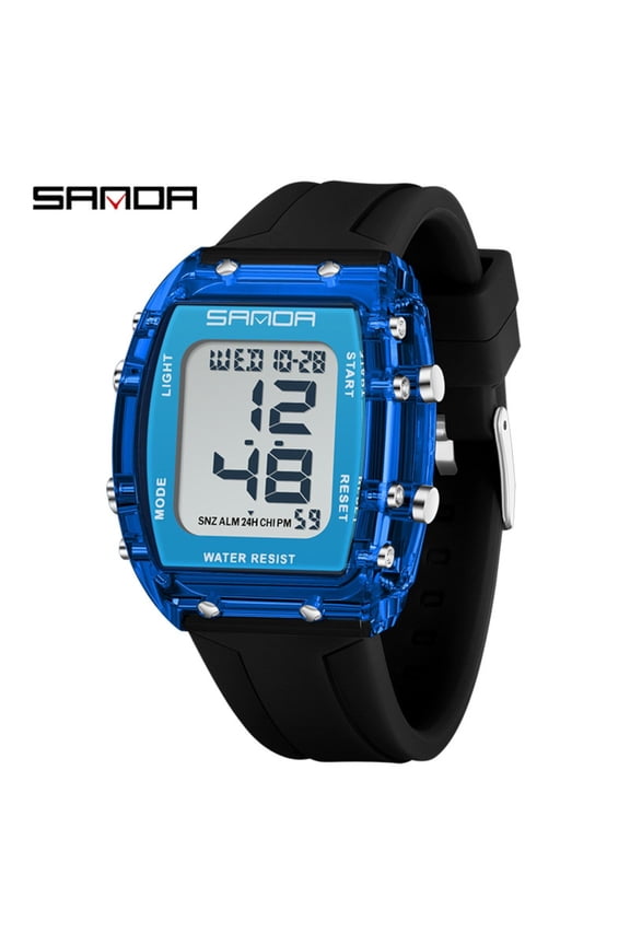 Multifunction Sports Digital Watch – Waterproof Barrel Shape Wristwatch, Dual Time, Countdown & Alarm
