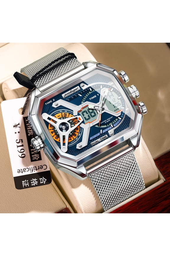 Stainless Steel Mesh Watch – Elegant Square Face and Multifunctional Quartz Design