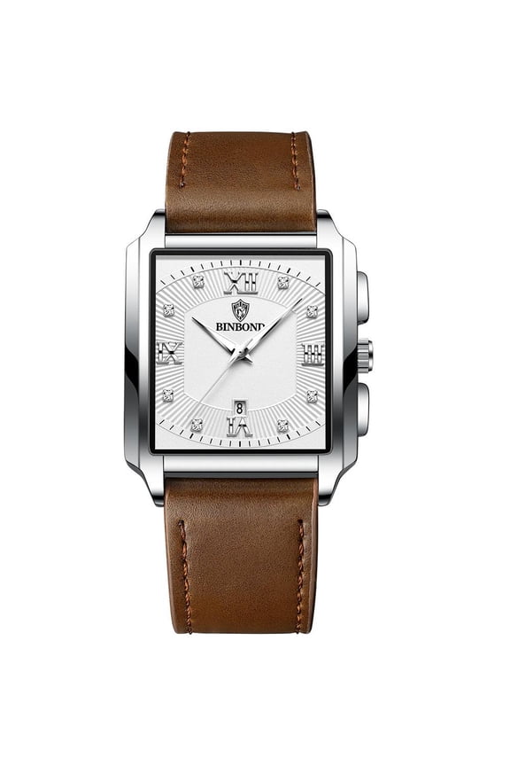 Stainless-Steel Square Quartz Watch for Men Waterproof Simple Style Luminous Date Fashion Wristwatch