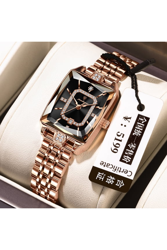Stainless Steel Women's Watch – Modern Rectangle Face with Calendar Function