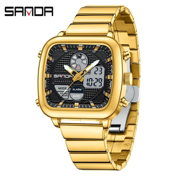 Explojoy Stylish Men’s Digital Watch – Waterproof Square Face, Stainless Steel Band, Alarm Clock, Glow Display