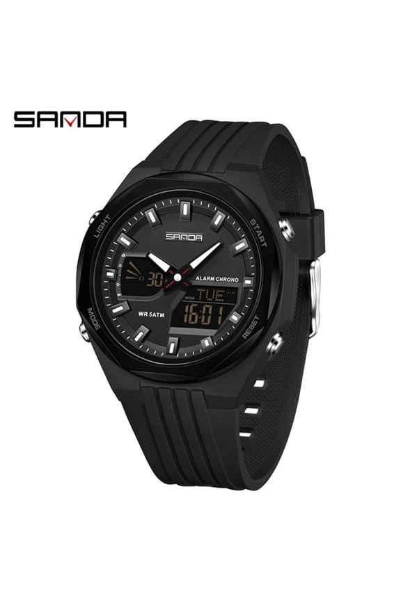 Unisex Digital Sports Watch – Waterproof, Multi‑Function Chronograph, World Time Display