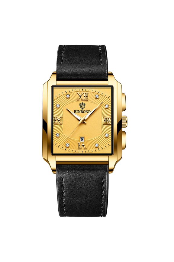 Waterproof Luminous Date Watch Men Stainless Steel Square Simple Style Wristwatch
